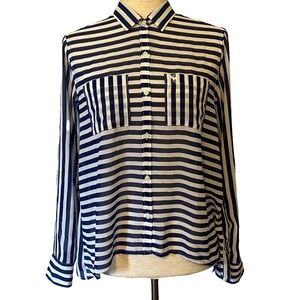 Abercrombie and Fitch navy white‎ sheer blouse size small
